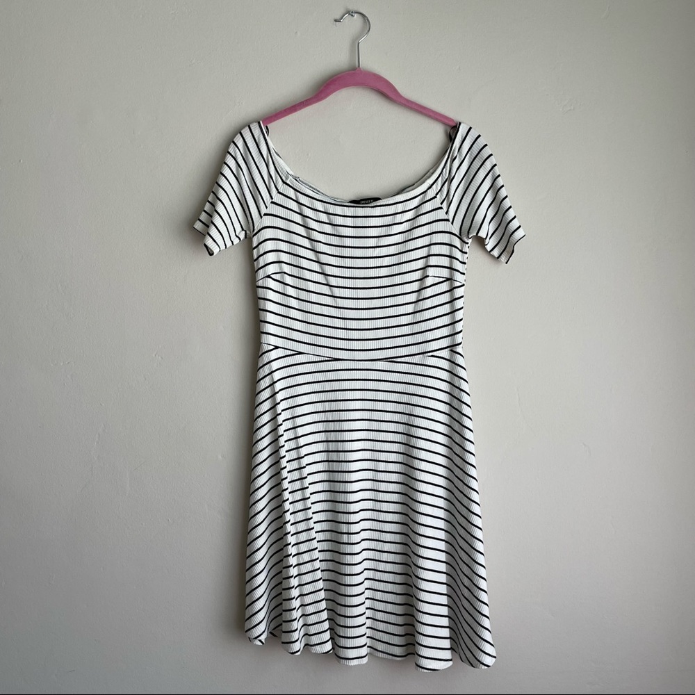 Forever 21 Black & White Stripe Off the Shoulder Dress